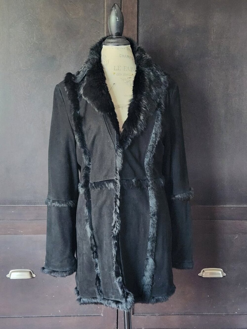 VTG Paolo Santini Black Leather Suede Genuine Fur Trim Penny Lane Coat Sz Large